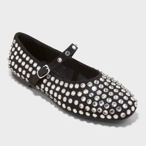 Mary Jane Issa Black Studded Rhinestones Dress Shoes Ballet Flats 11